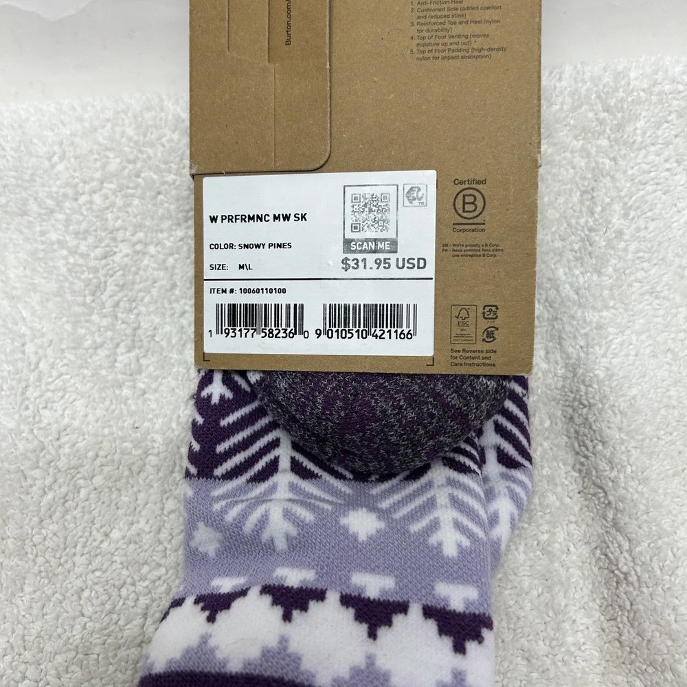 Burton Womens Size M/L Purple Performance Midweight Wool Blend Socks